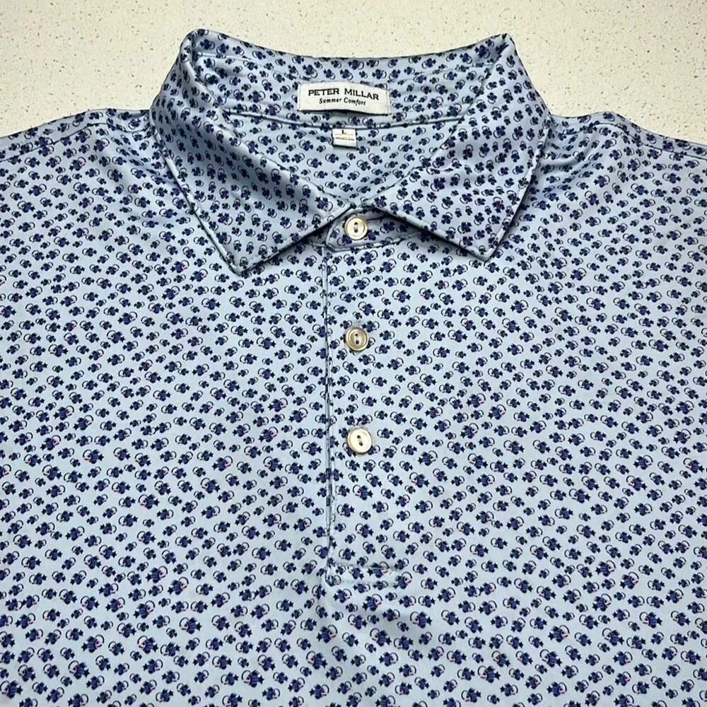 Peter Millar Summer Comfort Micropattern Polo Shirt Mens Large w/sleeve emblem